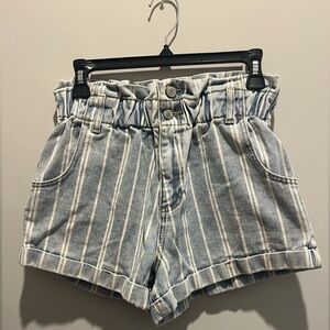 PacSun Blue and White Striped Denim Mom Shorts